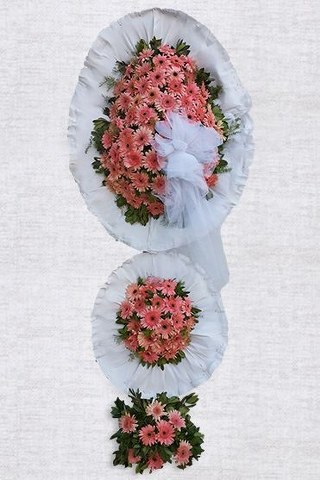 pembe çiçeklerden oluşan 2 katlı düğün nikah açılış çelengi